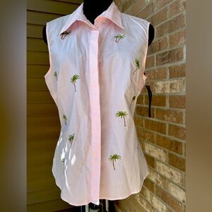 NWT AUTOGRAPH sXL cotton shirt with embroidered palm trees-pretty pink color